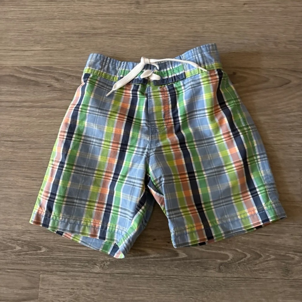 Janie and Jack Blue & Green Plaid Swim Trunks Size 18-24M EC